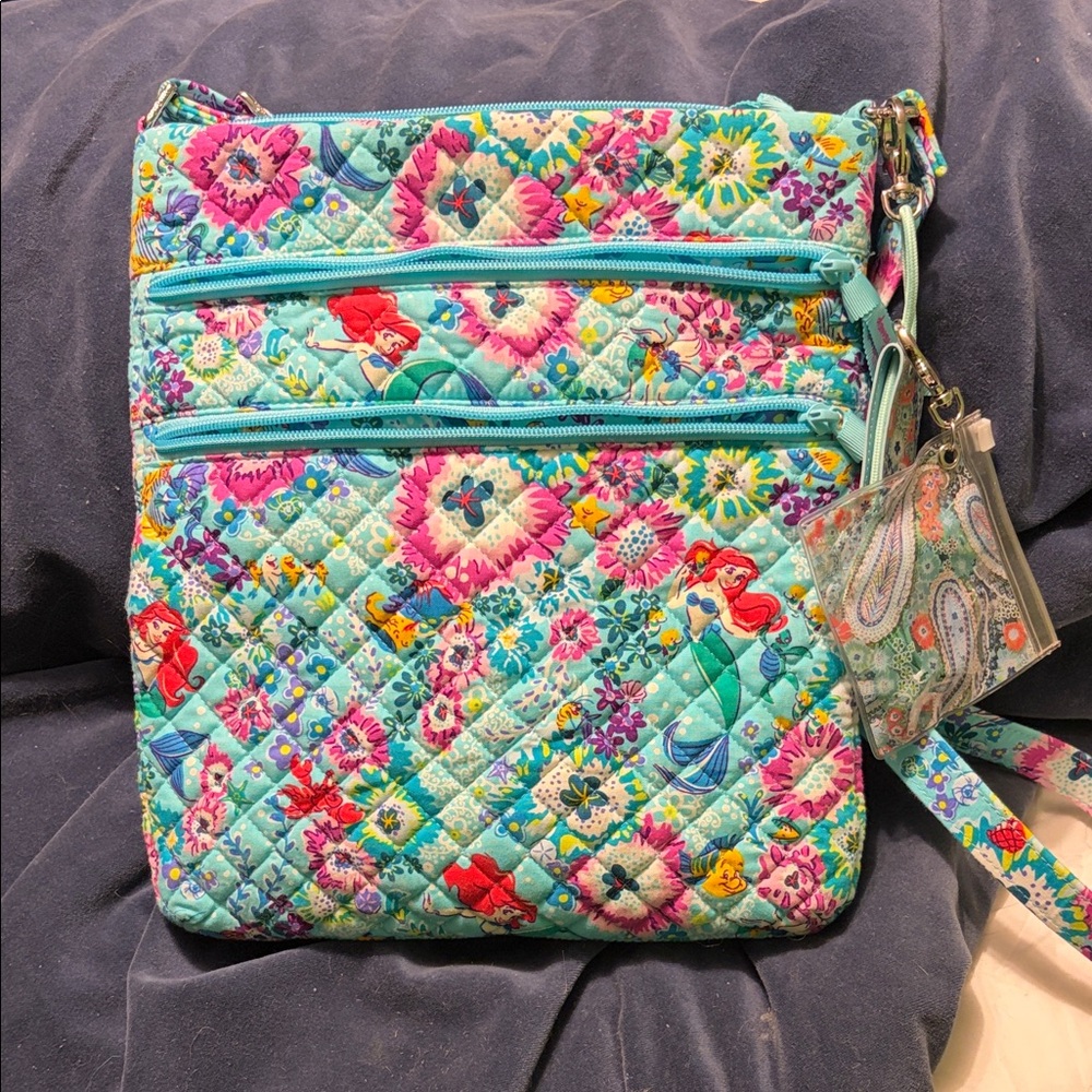 Quilted Floral Vera Bradley Crossbody Bag in Aqua Little Mermaid Print